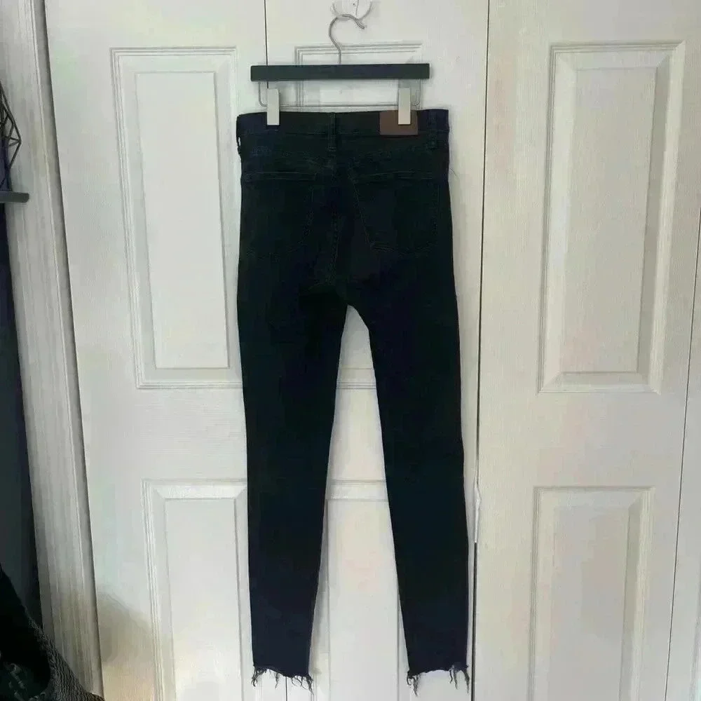 Madewell 9" High Rise Skinny Black Distressed Raw Hem Jeans - Picture 3 of 9